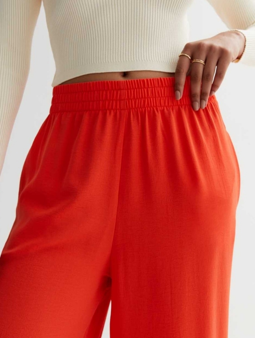 NEW LOOK Wide Leg Palazzo Pants Size US 12 Coral/Orange High Rise Flowy - Picture 3 of 14